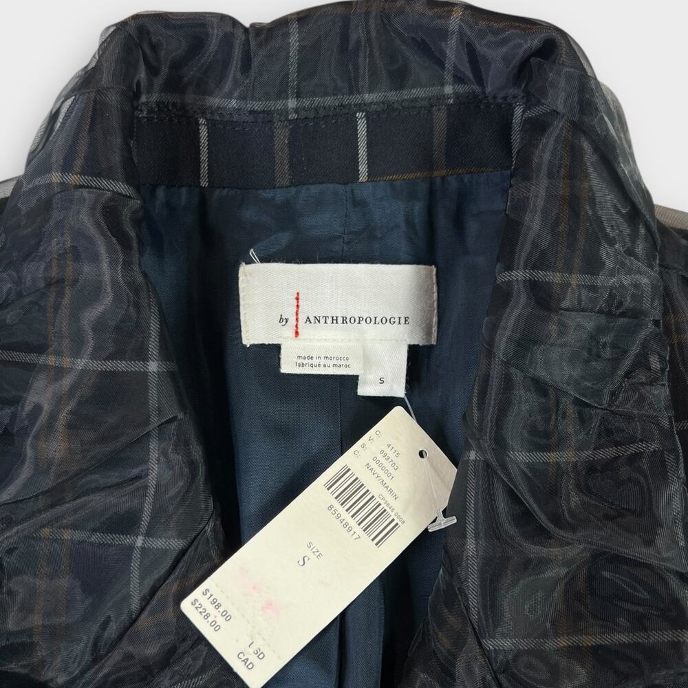 By Anthropologie Tulle Overlay Plaid Blazer Size Small NEW - Picture 5 of 9